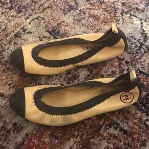 Chanel Cap Toe Black and Cream Ballet Slippers